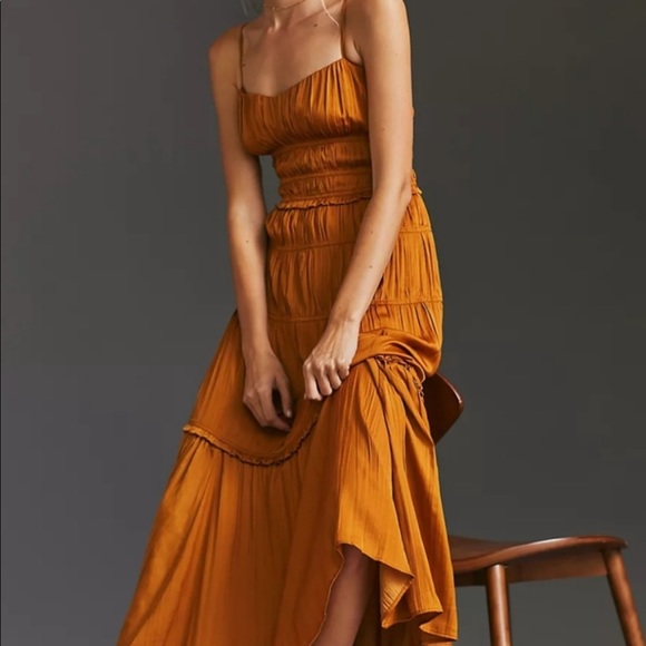 Anthropologie Ruched Slip Dress - bronze - Picture 8 of 9